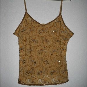 Y2K Vintage Gold Sequin Beaded Cami Top